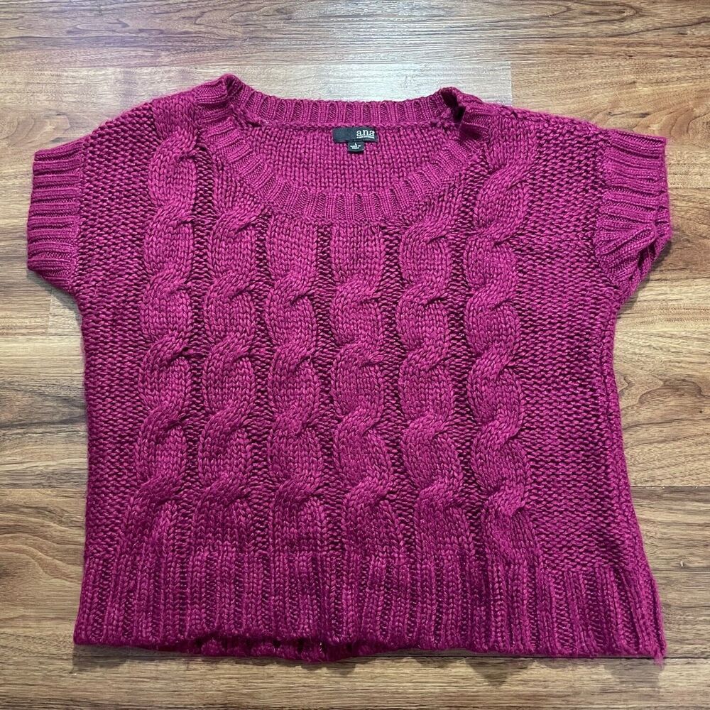 A.N.A A New Approach Cable Knit Sweater Shirt Purple Crew Neck Womens LG Acrylic